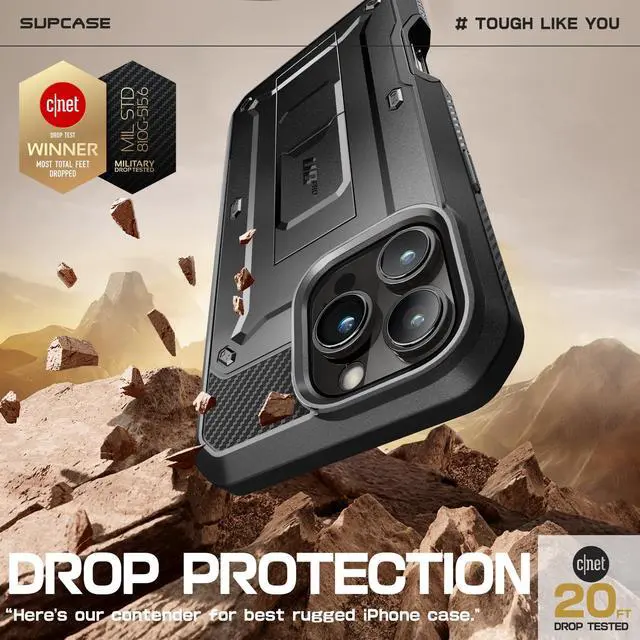 Alt view image 2 of 7 - SUPCASE for iPhone 16 Pro Max Case with Screen Protector (Unicorn Beetle Pro), [Built-in Stand & Belt-Clip] [Military-Grade Protection] Full Body Heavy Duty Phone Case for iPhone 16 Pro Max, Black