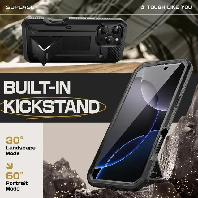 Alt view image 3 of 7 - SUPCASE for iPhone 16 Pro Case with Screen Protector (Unicorn Beetle Pro), [Built-in Stand & Belt-Clip] [Military-Grade Protection] Full Body Heavy Duty Phone Case for iPhone 16 Pro 6.3'' 2024, Black