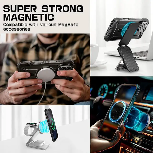 Alt view image 6 of 7 - SUPCASE for iPhone 16 Pro Case 6.3'' 2024 with Camera Cover Stand (UBMag XT), [Compatible with MagSafe] [Built-in Kickstand] [Military-Grade Protection] Heavy Duty Rugged Magnetic Phone Case, Black