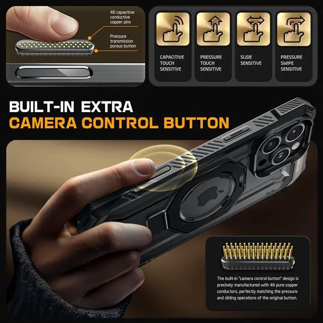 Alt view image 3 of 7 - SUPCASE for iPhone 16 Pro Case with Camera Control Capture Button (Unicorn Beetle Grip), [Compatible with MagSafe] Heavy Duty Rugged Magnetic Stand Phone Case for iPhone 16 Pro 6.3'' 2024, Black