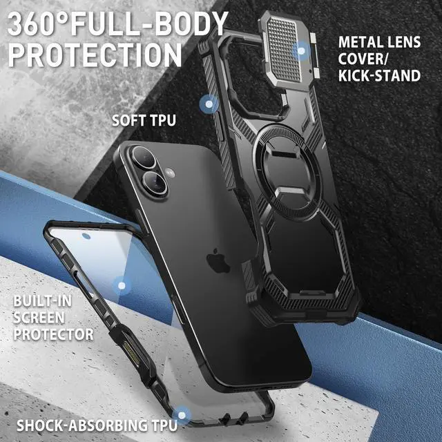Alt view image 3 of 7 - i-Blason Armorbox for iPhone 16 Plus Case MagSafe [Camera Control Capture Button] [Built-in Screen Protector] [Camera Cover Stand] Military Protection Magnetic Phone Case for iPhone 16 Plus, Black