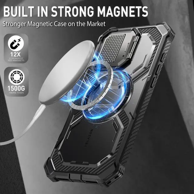 Alt view image 6 of 7 - i-Blason Armorbox for iPhone 16 Plus Case MagSafe [Camera Control Capture Button] [Built-in Screen Protector] [Camera Cover Stand] Military Protection Magnetic Phone Case for iPhone 16 Plus, Black