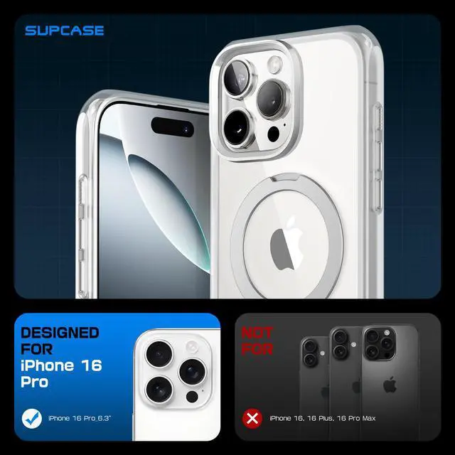 Alt view image 2 of 7 - SUPCASE for iPhone 16 Pro Case with Camera Control Capture Button (Unicorn Beetle Mag Stand), [Compatible with MagSafe] Slim Protective Magnetic Phone Case for iPhone 16 Pro 6.3'' 2024, Clear