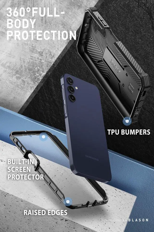 Alt view image 3 of 7 - i-Blason Armorbox for Samsung Galaxy A16 5G Case with Kickstand, Full-Body Rugged Bumper Case with Built-in Screen Protector (Black)