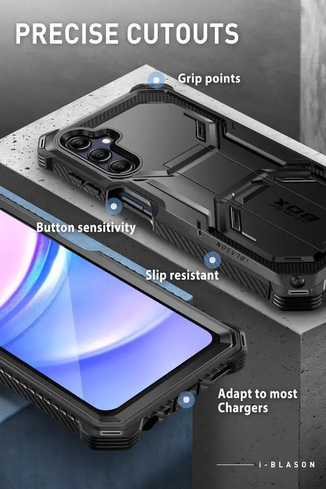 Alt view image 4 of 7 - i-Blason Armorbox for Samsung Galaxy A16 5G Case with Kickstand, Full-Body Rugged Bumper Case with Built-in Screen Protector (Black)