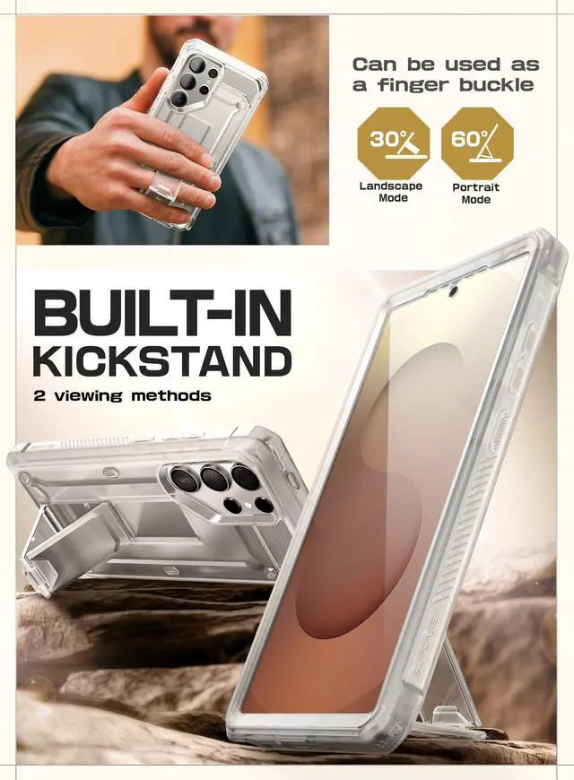 Alt view image 2 of 7 - SUPCASE Unicorn Beetle Pro for Samsung Galaxy S25 Ultra Case with Stand, [2 Front Frames] [Built-in Screen Protector & Belt-Clip] Military-Grade Protection Phone Cover for S25 Ultra 6.9 Inch (Clear)