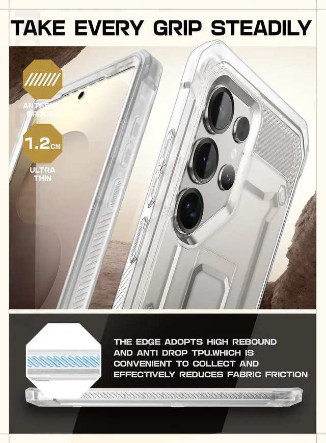 Alt view image 4 of 7 - SUPCASE Unicorn Beetle Pro for Samsung Galaxy S25 Ultra Case with Stand, [2 Front Frames] [Built-in Screen Protector & Belt-Clip] Military-Grade Protection Phone Cover for S25 Ultra 6.9 Inch (Clear)