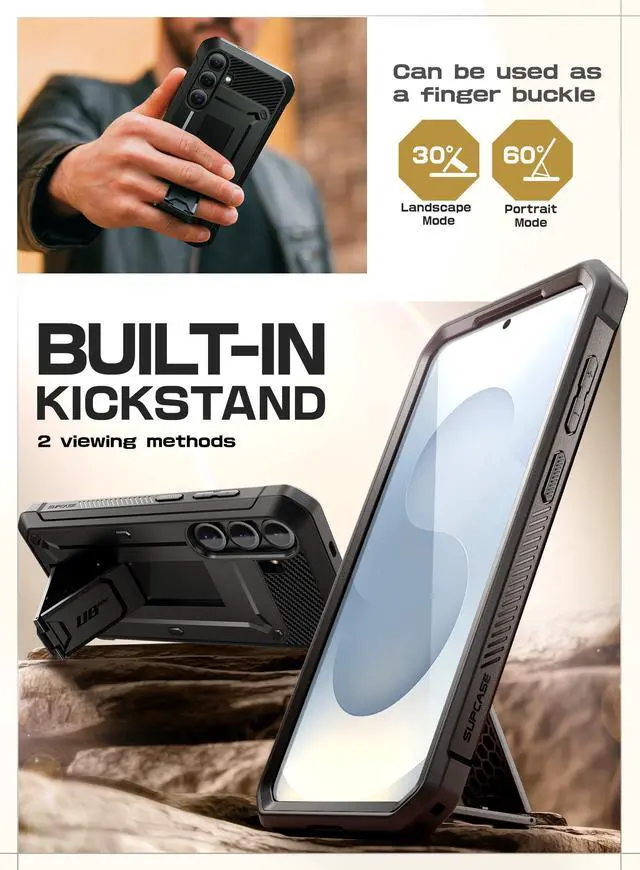 Alt view image 2 of 7 - SUPCASE Unicorn Beetle Pro for Samsung Galaxy S25 Case with Stand, [2 Front Frames] [Built-in Screen Protector & Belt-Clip] Military-Grade Protection Phone Cover for Galaxy S25 6.2 Inch (Black)