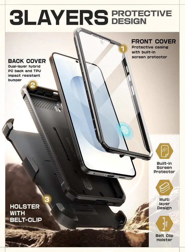 Alt view image 3 of 7 - SUPCASE Unicorn Beetle Pro for Samsung Galaxy S25 Case with Stand, [2 Front Frames] [Built-in Screen Protector & Belt-Clip] Military-Grade Protection Phone Cover for Galaxy S25 6.2 Inch (Black)