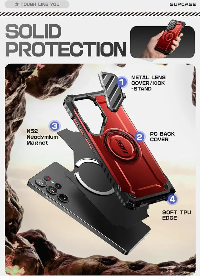 Alt view image 2 of 7 - SUPCASE UBMag XT for Samsung Galaxy S25 Ultra Case with Camera Cover Stand, [S Pen Friendly] [Flawless Touch] Magnetic Phone Case [Military-Grade Protection] MagSafe Cover for S25 Ultra 6.9", Red