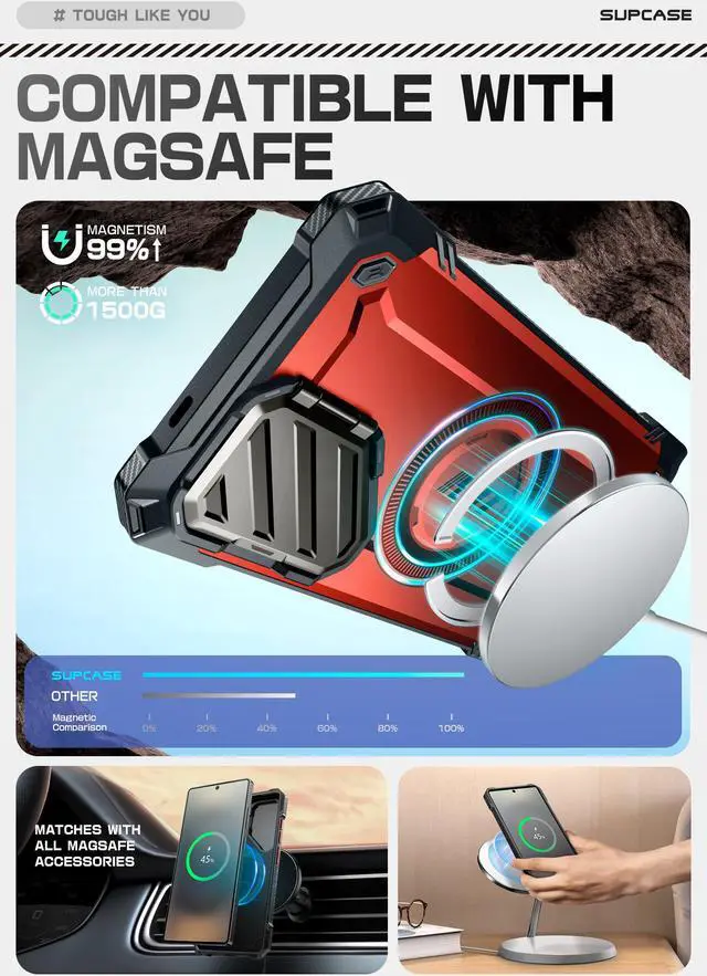 Alt view image 4 of 7 - SUPCASE UBMag XT for Samsung Galaxy S25 Ultra Case with Camera Cover Stand, [S Pen Friendly] [Flawless Touch] Magnetic Phone Case [Military-Grade Protection] MagSafe Cover for S25 Ultra 6.9", Red