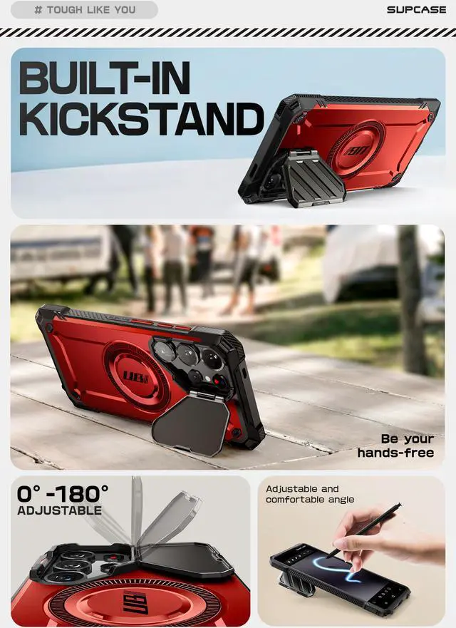 Alt view image 3 of 7 - SUPCASE UBMag XT for Samsung Galaxy S25 Ultra Case with Camera Cover Stand, [S Pen Friendly] [Flawless Touch] Magnetic Phone Case [Military-Grade Protection] MagSafe Cover for S25 Ultra 6.9", Red