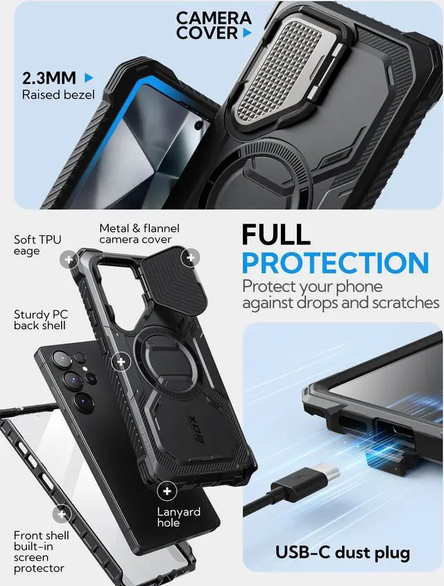 Alt view image 6 of 7 - i-Blason Armorbox for Samsung Galaxy S25 Ultra Case with Camera Cover Stand [Military Protection] Full-Body Heavy Duty Magnetic Phone Case MagSafe Cover with Screen Protector for S25 Ultra 6.9", Black