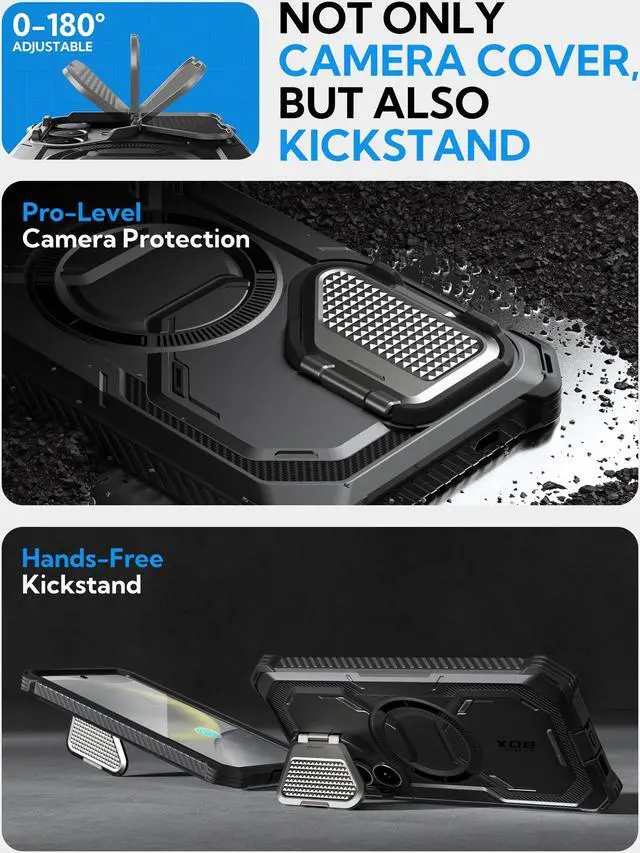Alt view image 3 of 7 - i-Blason for Samsung Galaxy S25 Plus Case with Camera Cover Stand [Strong N52 Magnets] [Built-in Screen Protector] Full-Body Military-Grade Protection Rugged Magnetic Phone Cover for S25 Plus, Black