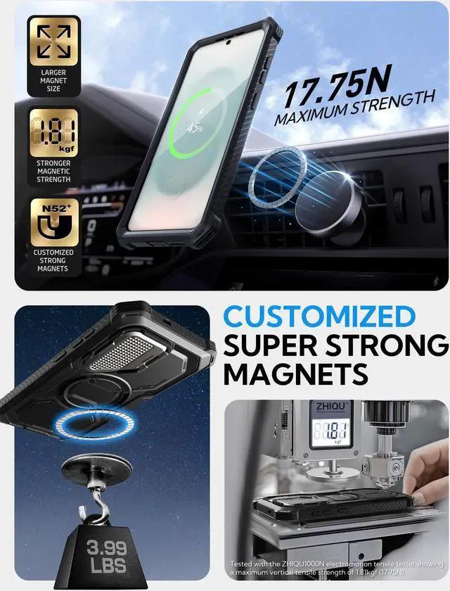 Alt view image 4 of 7 - i-Blason for Samsung Galaxy S25 Plus Case with Camera Cover Stand [Strong N52 Magnets] [Built-in Screen Protector] Full-Body Military-Grade Protection Rugged Magnetic Phone Cover for S25 Plus, Black