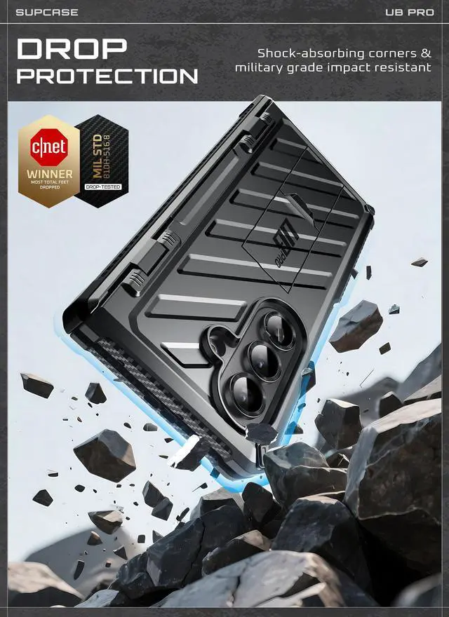 Alt view image 3 of 7 - SUPCASE UB Pro for Samsung Galaxy Z Fold 7 Case with Kickstand, [Built-in Tempered Glass Screen Protector] [Hinge Coverage] [Military-Grade Protection] Full-Body Heavy-Duty Rugged Phone Cover, BLACK