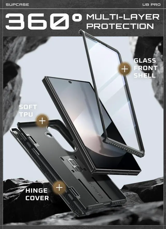 Alt view image 5 of 7 - SUPCASE UB Pro for Samsung Galaxy Z Fold 7 Case with Kickstand, [Built-in Tempered Glass Screen Protector] [Hinge Coverage] [Military-Grade Protection] Full-Body Heavy-Duty Rugged Phone Cover, BLACK