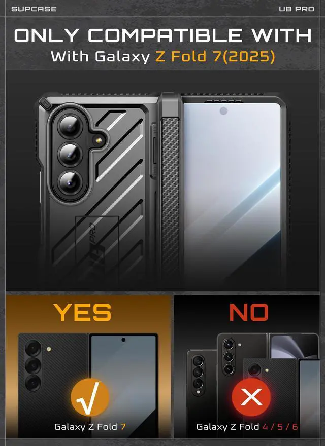Alt view image 2 of 7 - SUPCASE UB Pro for Samsung Galaxy Z Fold 7 Case with Kickstand, [Built-in Tempered Glass Screen Protector] [Hinge Coverage] [Military-Grade Protection] Full-Body Heavy-Duty Rugged Phone Cover, BLACK