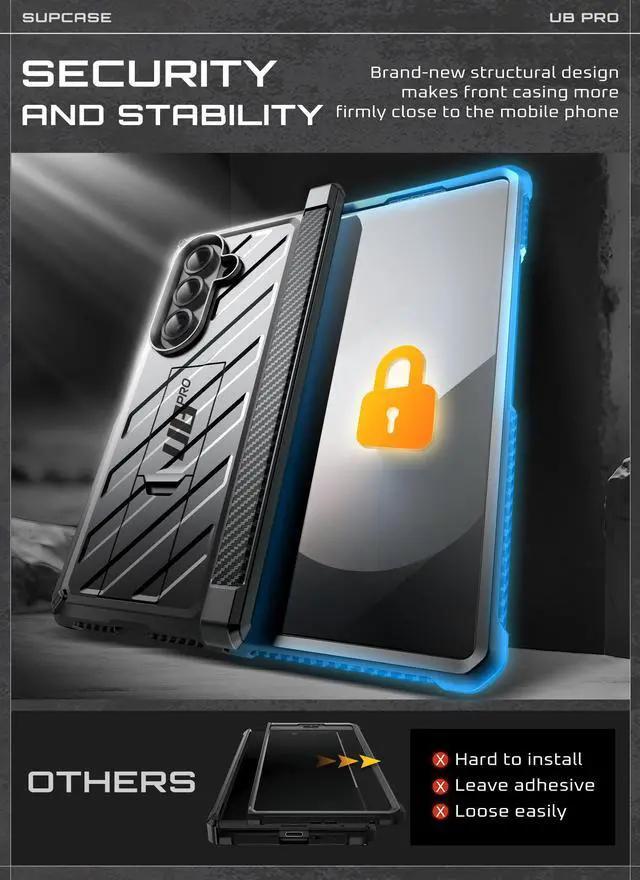 Alt view image 7 of 7 - SUPCASE UB Pro for Samsung Galaxy Z Fold 7 Case with Kickstand, [Built-in Tempered Glass Screen Protector] [Hinge Coverage] [Military-Grade Protection] Full-Body Heavy-Duty Rugged Phone Cover, BLACK