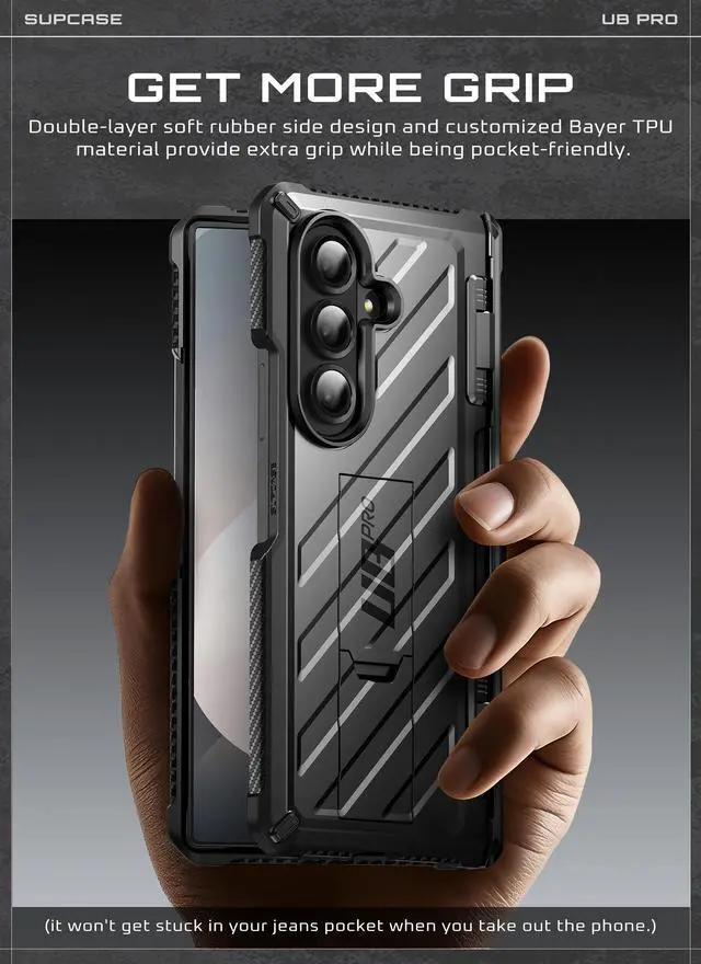 Alt view image 6 of 7 - SUPCASE UB Pro for Samsung Galaxy Z Fold 7 Case with Kickstand, [Built-in Tempered Glass Screen Protector] [Hinge Coverage] [Military-Grade Protection] Full-Body Heavy-Duty Rugged Phone Cover, BLACK