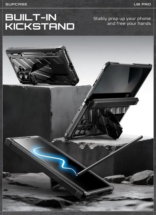 Alt view image 4 of 7 - SUPCASE UB Pro for Samsung Galaxy Z Fold 7 Case with Kickstand, [Built-in Tempered Glass Screen Protector] [Hinge Coverage] [Military-Grade Protection] Full-Body Heavy-Duty Rugged Phone Cover, BLACK
