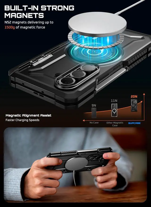 Alt view image 2 of 7 - SUPCASE UB Grip for Samsung Galaxy Z Fold 7 Case with Kickstand, [Compatible with MagSafe] [Built-in Tempered Glass Screen Protector] [Hinge Coverage] Military-Grade Protection Phone Case, Black