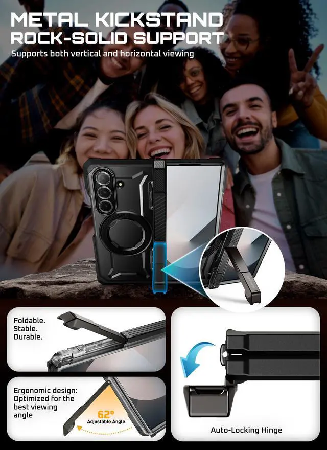 Alt view image 5 of 7 - SUPCASE UB Grip for Samsung Galaxy Z Fold 7 Case with Kickstand, [Compatible with MagSafe] [Built-in Tempered Glass Screen Protector] [Hinge Coverage] Military-Grade Protection Phone Case, Black
