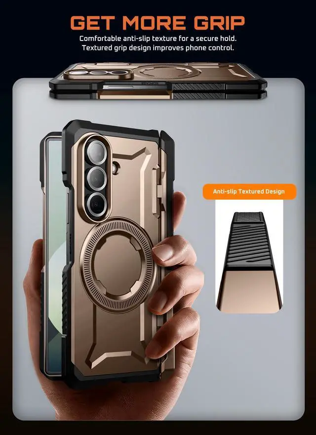 Alt view image 6 of 7 - SUPCASE UB Grip for Samsung Galaxy Z Fold 7 Case with Kickstand, [Compatible with MagSafe] [Built-in Tempered Glass Screen Protector] [Hinge Coverage] Military-Grade Protection Phone Case, Gold