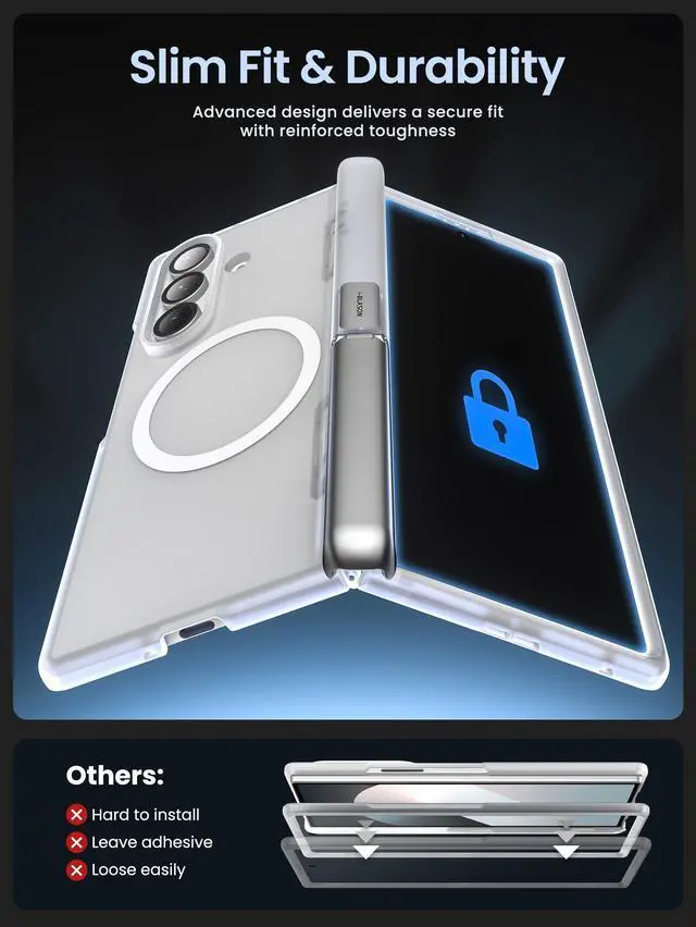 Alt view image 5 of 7 - i-Blason for Samsung Galaxy Z Fold 7 Case [Compatible with MagSafe] [Tempered Glass Screen Protector] [Hinge Protection & Kickstand] Full-Body Protective Magnetic Phone Case for Z Fold 7 (Clear)