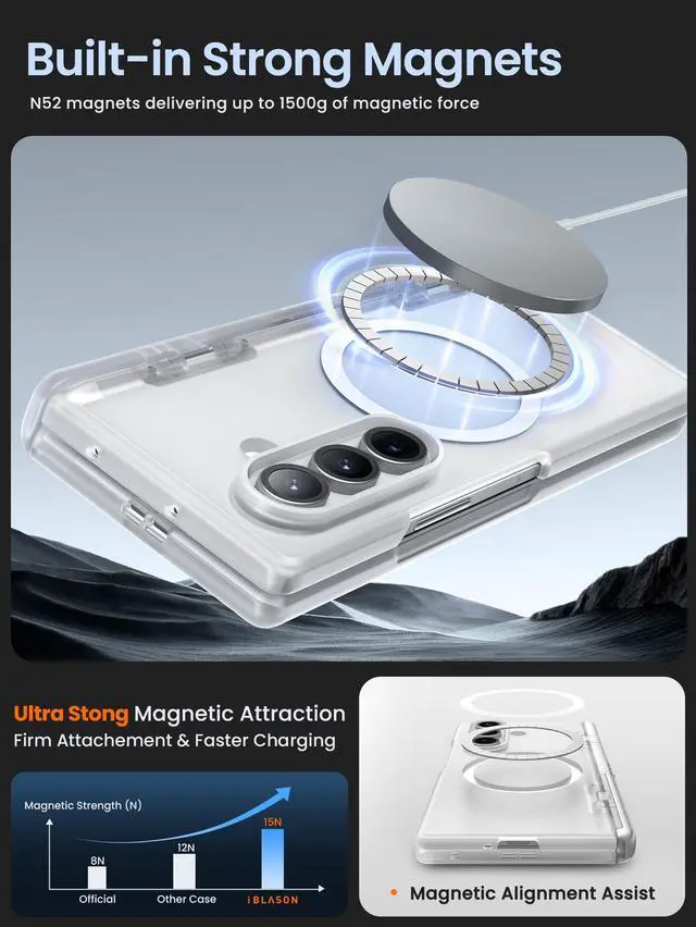 Alt view image 2 of 7 - i-Blason for Samsung Galaxy Z Fold 7 Case [Compatible with MagSafe] [Tempered Glass Screen Protector] [Hinge Protection & Kickstand] Full-Body Protective Magnetic Phone Case for Z Fold 7 (Clear)