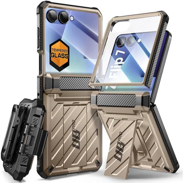 Main image of SUPCASE Unicorn Beetle Pro for Samsung Galaxy Z Flip 7 Case with Built-in Stand & Belt-Clip, [Hinge Protection] [Front Tempered Glass Screen Protector] Full Body Military-Grade Phone Cover, Gold