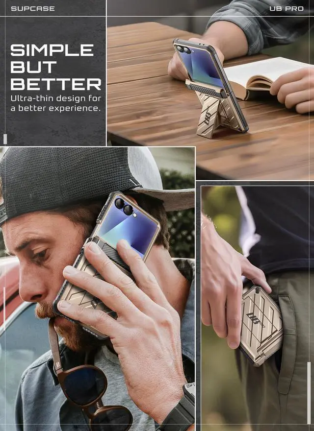 Alt view image 6 of 7 - SUPCASE Unicorn Beetle Pro for Samsung Galaxy Z Flip 7 Case with Built-in Stand & Belt-Clip, [Hinge Protection] [Front Tempered Glass Screen Protector] Full Body Military-Grade Phone Cover, Gold