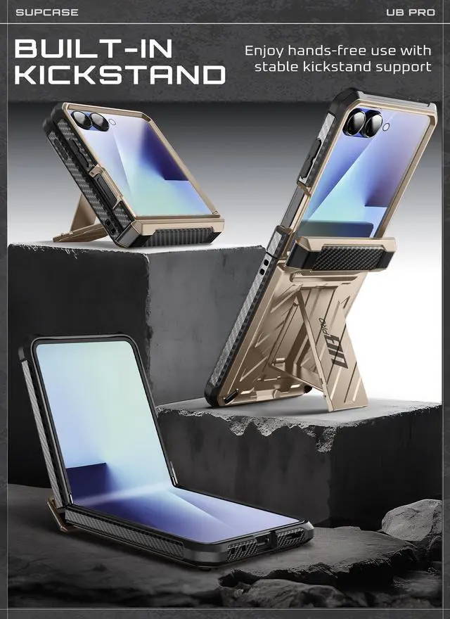 Alt view image 3 of 7 - SUPCASE Unicorn Beetle Pro for Samsung Galaxy Z Flip 7 Case with Built-in Stand & Belt-Clip, [Hinge Protection] [Front Tempered Glass Screen Protector] Full Body Military-Grade Phone Cover, Gold