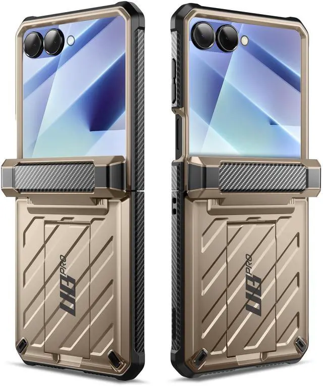 Alt view image 7 of 7 - SUPCASE Unicorn Beetle Pro for Samsung Galaxy Z Flip 7 Case with Built-in Stand & Belt-Clip, [Hinge Protection] [Front Tempered Glass Screen Protector] Full Body Military-Grade Phone Cover, Gold