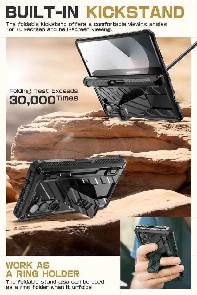 Alt view image 3 of 7 - SUPCASE UB Pro for Samsung Galaxy Z Fold 6 Case with S Pen Holder [Built-in Screen Protector & Kickstand] [Military-Grade Protection] Heavy Duty Rugged Phone Case 360° Full Shockproof Cover, Black