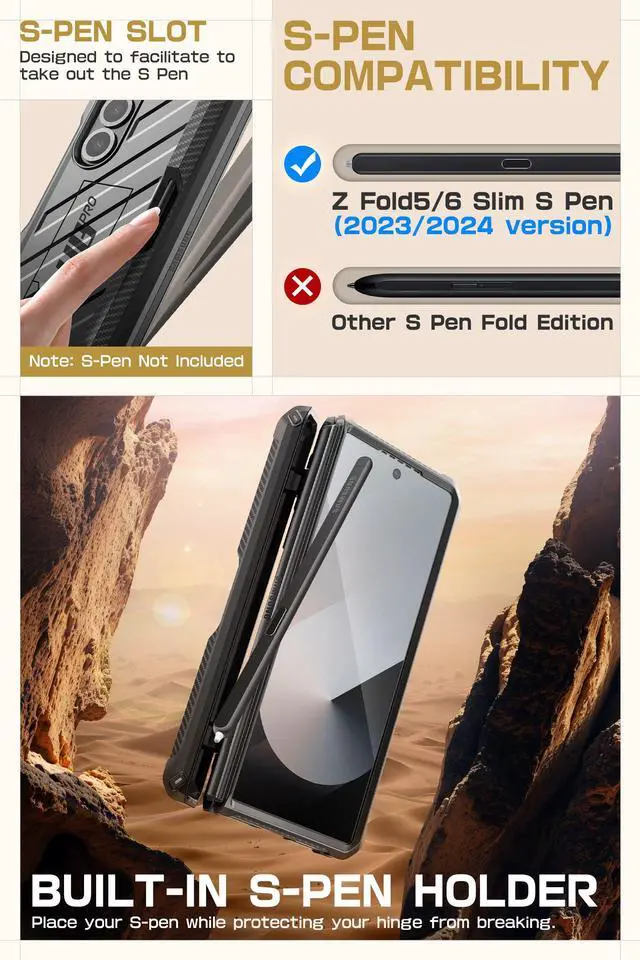 Alt view image 5 of 7 - SUPCASE UB Pro for Samsung Galaxy Z Fold 6 Case with S Pen Holder [Built-in Screen Protector & Kickstand] [Military-Grade Protection] Heavy Duty Rugged Phone Case 360° Full Shockproof Cover, Black