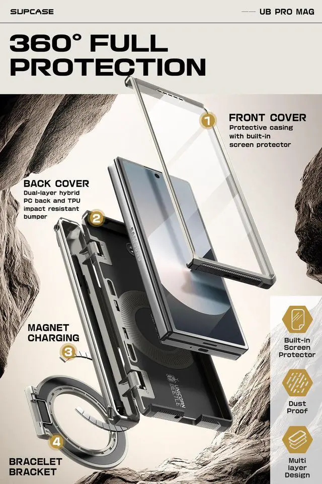 Alt view image 4 of 7 - SUPCASE UB Pro Mag for Samsung Galaxy Z Fold 6 MagSafe Case with S Pen Holder [Military Grade] [Built-in Screen Protector & Magnetic Ring Holder] Rugged Shockproof Phone Case Cover, Tigray