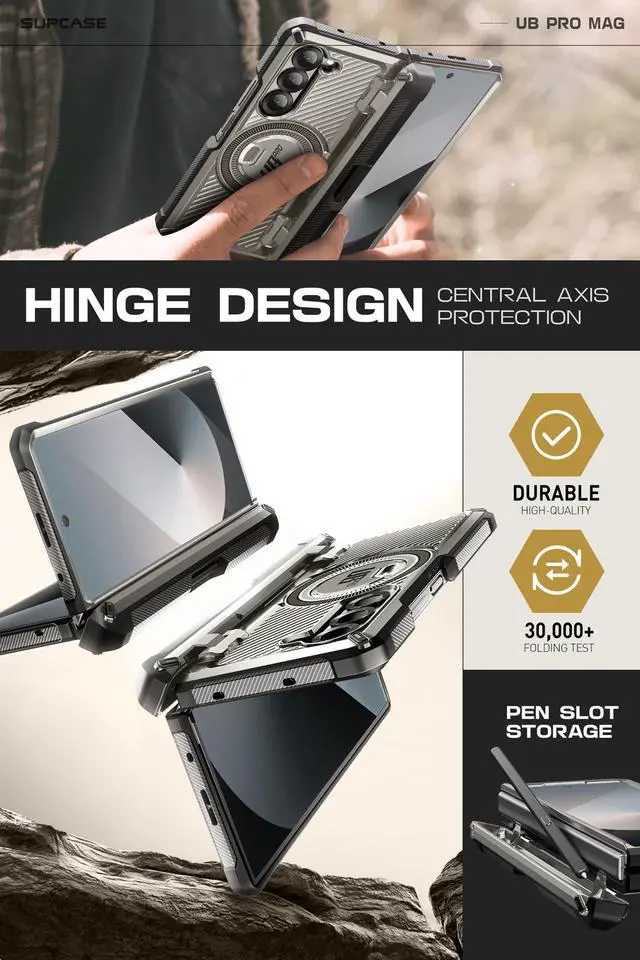 Alt view image 3 of 7 - SUPCASE UB Pro Mag for Samsung Galaxy Z Fold 6 MagSafe Case with S Pen Holder [Military Grade] [Built-in Screen Protector & Magnetic Ring Holder] Rugged Shockproof Phone Case Cover, Tigray