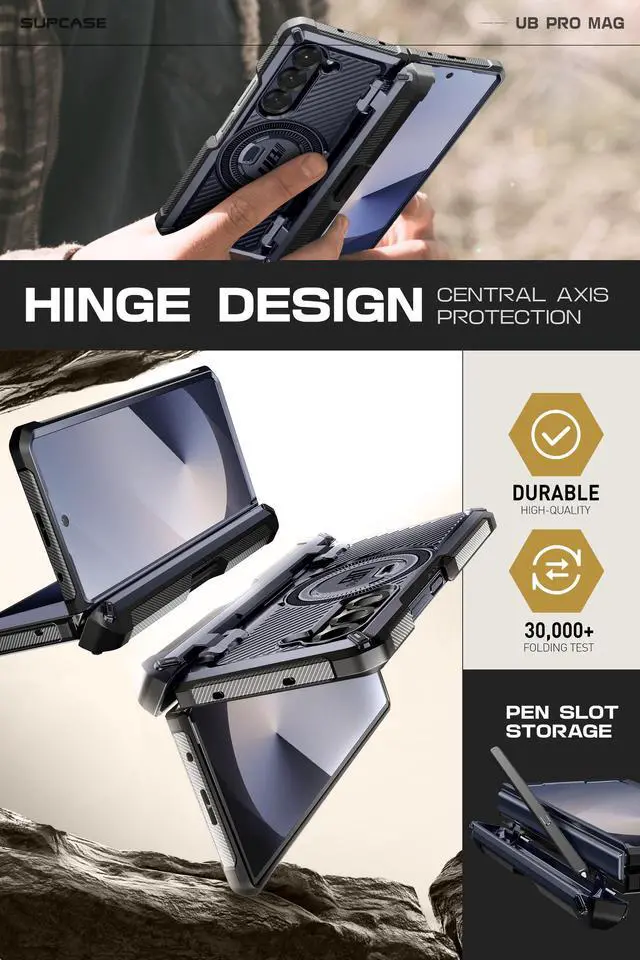 Alt view image 3 of 7 - SUPCASE UB Pro Mag for Samsung Galaxy Z Fold 6 MagSafe Case with S Pen Holder [Military Grade] [Built-in Screen Protector & Magnetic Ring Holder] Rugged Shockproof Phone Case Cover, Blue