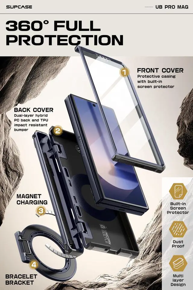 Alt view image 5 of 7 - SUPCASE UB Pro Mag for Samsung Galaxy Z Fold 6 MagSafe Case with S Pen Holder [Military Grade] [Built-in Screen Protector & Magnetic Ring Holder] Rugged Shockproof Phone Case Cover, Blue