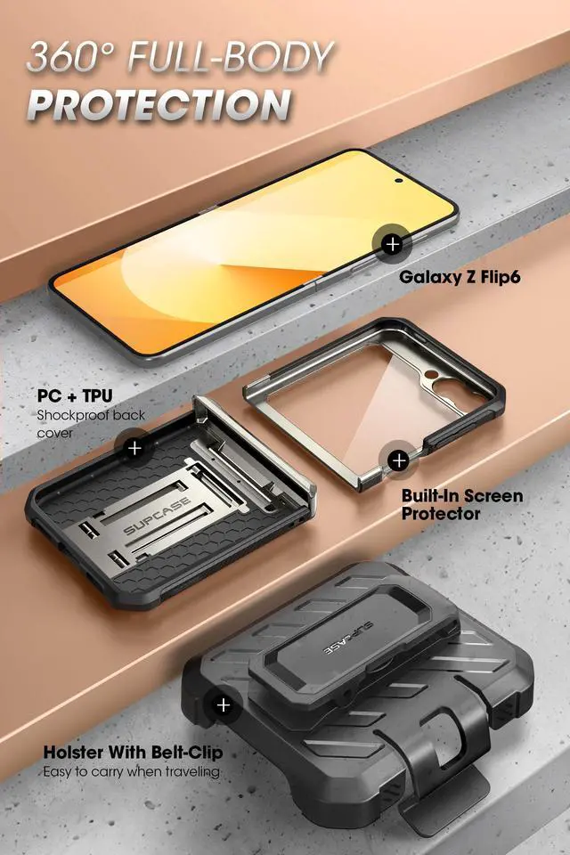 Alt view image 3 of 7 - SUPCASE Unicorn Beetle Pro for Samsung Galaxy Z Flip 7 FE / 6 / 5 Case with Stand & Belt-Clip, [Hinge Protection] [Screen Protector] Full Body Rugged Phone Cover for Galaxy Z Flip 7 FE / 6 / 5, TiGray