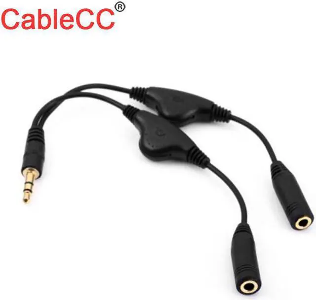 Main image of Cablecc  3.5mm Stereo Male to Double 3.5mm Female Audio Headphone Y Splitter Cable with Volume Control Switch