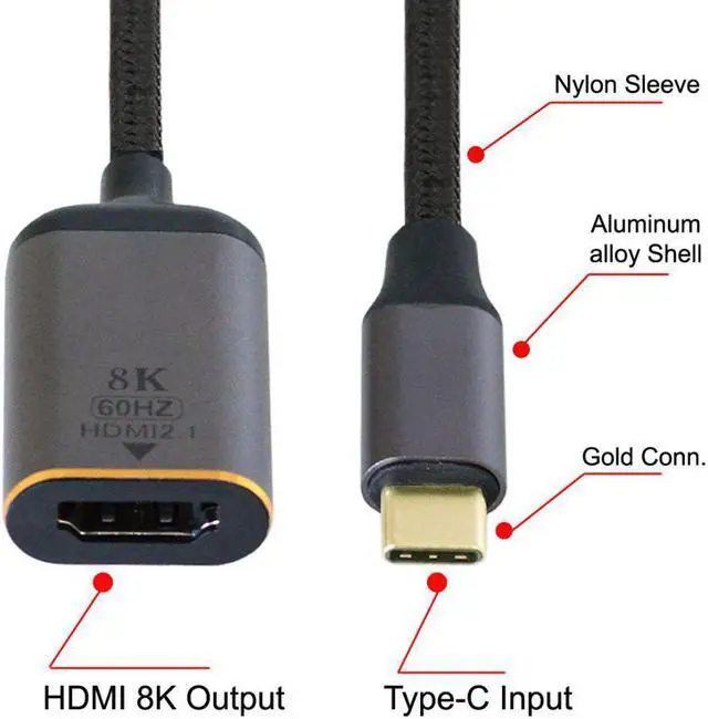 Main image of USB-C Type-C USB4 Source to Female HDTV 2.0 Cable Display 8K 60HZ UHD 4K HDTV Male Monitor