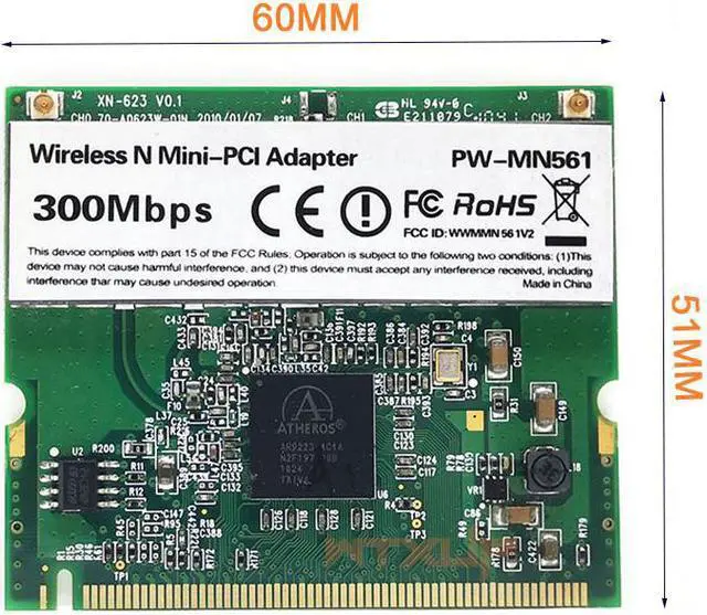 Main image of Atheros AR9223 300Mbps Mini PCI Wireless N WiFi Adapter Mini-PCI WLAN Card for for Acer Toshiba Dell 300M 802.11 a/b/g/n CARD