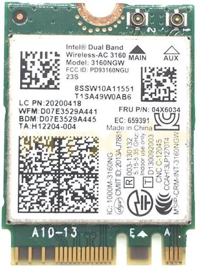 Main image of FRU 04X6034 Dual Band Wireless-AC For Intel 3160NGW 3160AC 802.11a/b/g/n/ac + BT 4.0 WiFi Card For Lenovo Y40 Y50 E10-30 Series