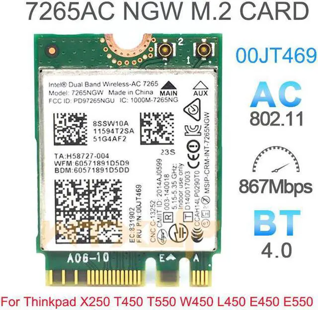 Main image of WiFi Network card for LENOVO thinkpad for intel 7265 7256NGW 7265AC 00JT469 M2 NGFF for X250 T450 T550 W450 L450 E450 E550