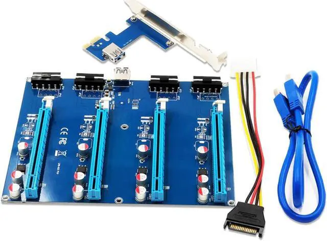 Main image of PCIe 1 to 4 PCI express 16X slots Riser Card USB3.0 PCI-E 1X to External 4 PCI-e slot Adapter Port Multiplier Card for BTC Miner