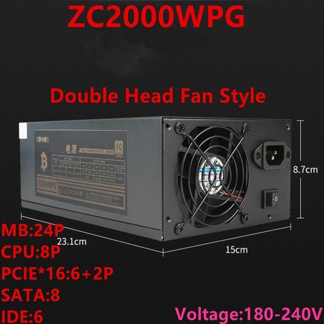 OIAGLH Miner PSU For ZhongCheng Video Card Three Fan Power Supply 2000W  Mining Power Supply ZC2000WPG