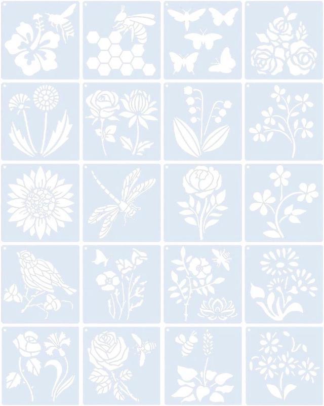 OIAGLH 20 Sheets Flower Stencils Esay To Bend Foldable Bees Leaves