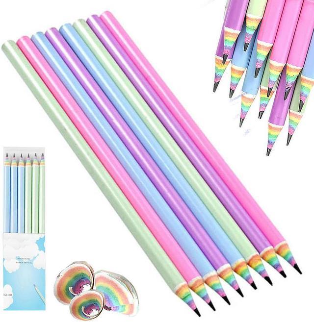 OIAGLH 12pcs Sketching Safe Art Supplies Stationery Rainbow Pencils  Colouring Office Drawing Gift Durable Assorted Colours Black Wooden 